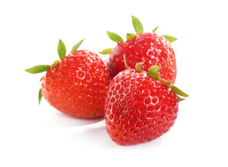 Many fresh ripe strawberries isolated on white