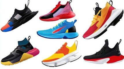 Illustration of cartoon shoes and other colorful sneaker types