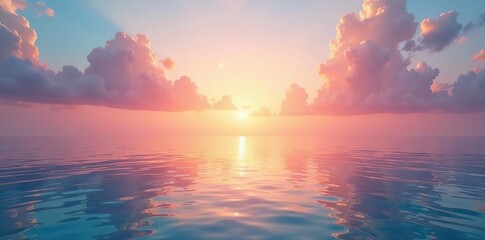 Obraz premium Serene Sunset Ocean Pastel Sky and Calm Waters Reflecting Heavenly Peace and Tranquility