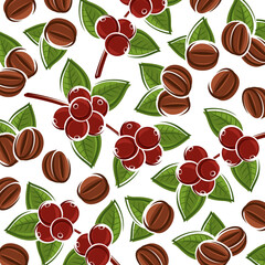 Coffee beans background pattern set. Coffee beans icon. Vector