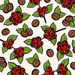 Coffee beans background pattern set. Coffee beans icon. Vector
