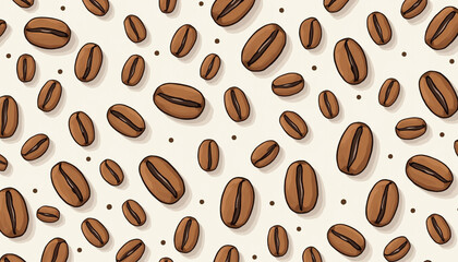 Obraz premium Fresh Pattern of Coffee Beans and Fruits on White
