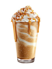 Caramel Milkshake - A rich caramel milkshake with a caramel drizzle and whipped cream on transparent background

