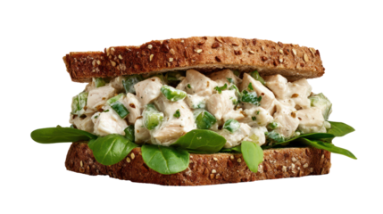 Chicken Salad Sandwich - A creamy chicken salad sandwich on whole grain bread on transparent background

