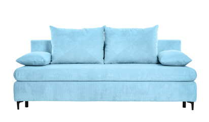 Light blue sofa isolated on white. Furniture for living room interior