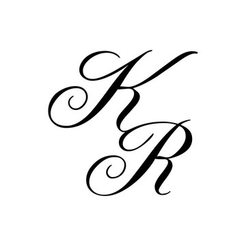 Elegant KR Monogram Logo in Black Script &ndash; Luxury Calligraphy Initial Design on White Background