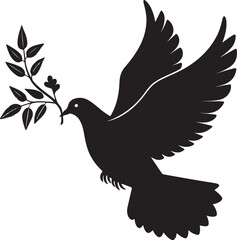 Silhouette of Dove with Olive Branch Isolated