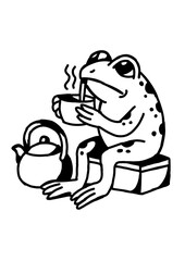 Cute frog drinking tea, chill aesthetic, cozy illustration