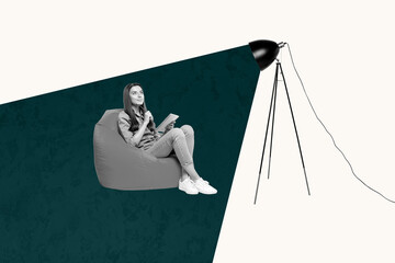 Sketch pop image sketch full collage of happy businessman businesswoman stand light bulb idea...