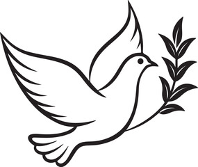 Silhouette  line art  of Bird with Olive Branch in Flight