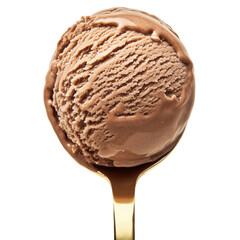 Chocolate Ice Cream Delight: A single scoop of rich, creamy chocolate ice cream sits atop a gold spoon. This image captures the simple indulgence and irresistible texture of a classic treat.