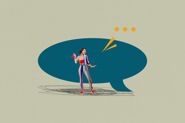 Banner image poster photo collage of happy girl guy stand communication icon phrase correspondence...