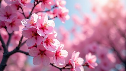 Vibrant sakura explosion, full bloom, soft focus , focus, floral design