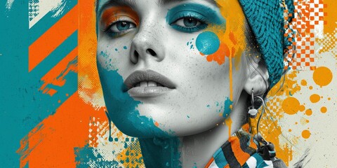 Graffiti Patterns Melting into Model’s Skin with Orange and Teal Highlights

