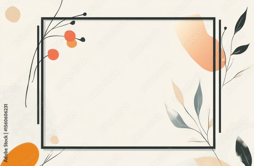 Poster minimalist frame with abstract botanical elements. muted colors and a soft aesthetic