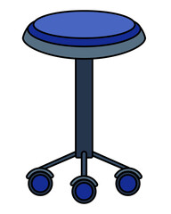 Soft blue office stool on wheels, furniture - vector full-color image. Stool on wheels.
