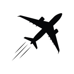 Flying airplane silhouette icon with motion effect lines.