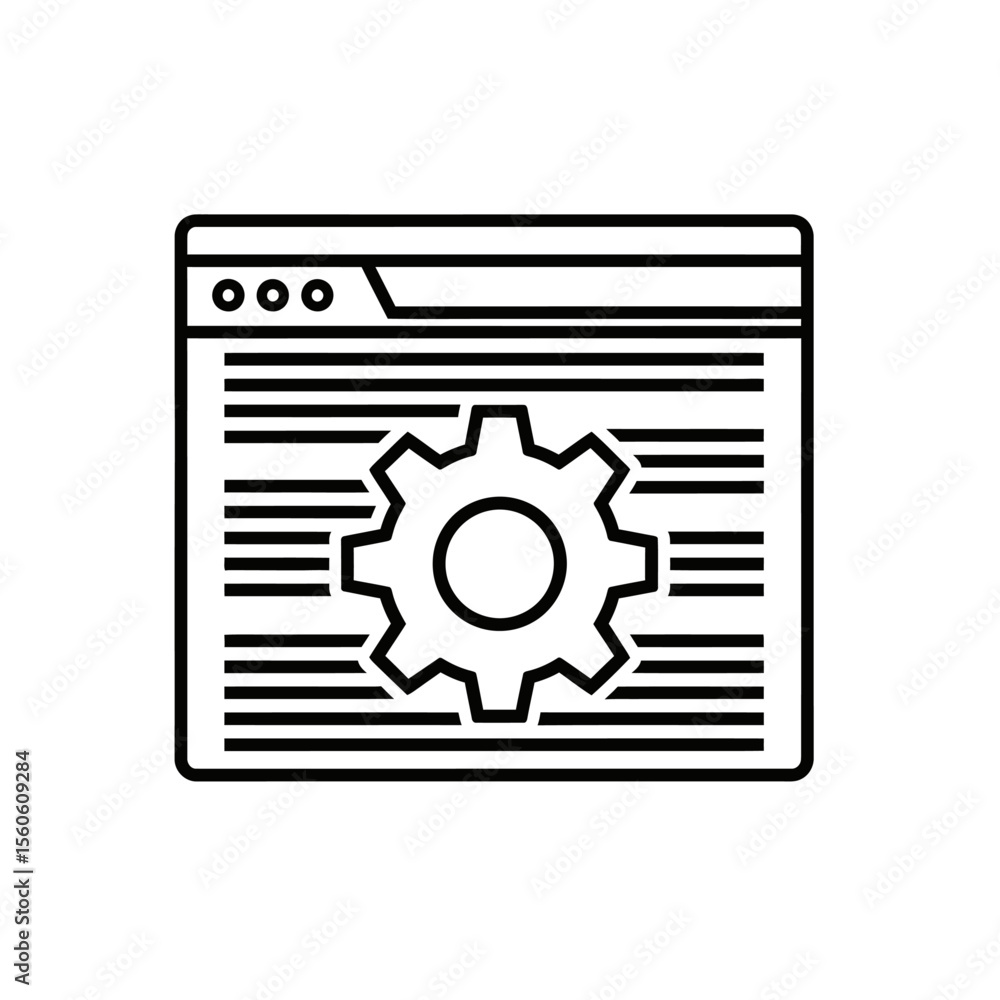 Poster a simple line drawing of a browser window with a gear icon overlayed on the content area inside it