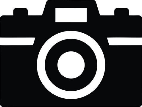 Camera silhouette with circular lens and top viewfinder for photography icon