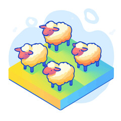 Sheep, vector graphic, 2D flat isometric cartoon illustration on white background.
