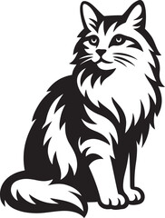 Sitting cat majestic black and white art, Calm pet silhouette for home decor