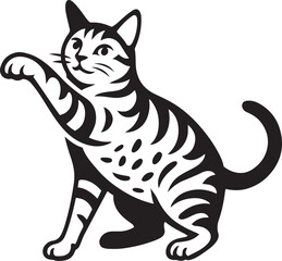 Playful cat illustration in black and white, Cute cartoon cat for product designs