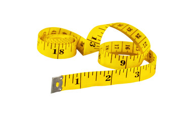 Flexible yellow measuring tape, soft and pliable for accurate body and fabric measurements, featuring clear black metric and imperial markings, an indispensable tool for tailoring, sewing, dressmaking