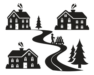 Fototapeta premium Vector set of diverse house and building icons illustrating urban and suburban architecture