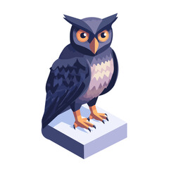 Owl, vector graphic, 2D flat isometric cartoon illustration on white background.
