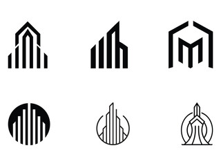 Obraz premium Six minimalist building logo designs, featuring geometric lines and shapes