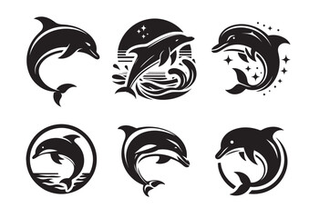 Naklejka premium Dolphin Silhouette Black Vector Set