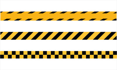 Yellow and Black Hazard Tape Vector Set – Caution Stripes and Checkerboard Safety Patterns on White Background