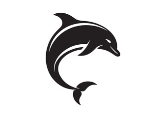 Fototapeta premium Dolphin Silhouette Black Vector White Background