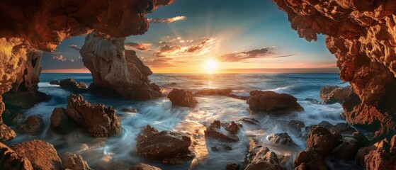 Coastal Sunset Serenity Over Rocky Arches