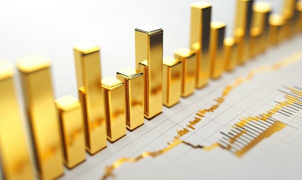 Gold bar graph chart on white background
