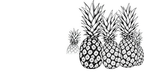 Hand-drawn black and white pineapple illustrations, isolated on white background  Perfect for tropical designs,  exotic,  sweet