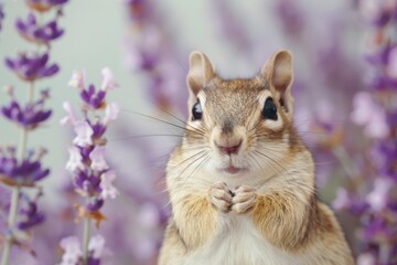 Adorable Chipmunk Portrait Against Lavender Backdrop