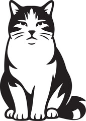 Cartoon cat sitting black and white design, Adorable kitty vector for pet lovers