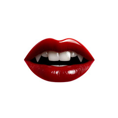 Glossy red vampire lips with fangs on black background