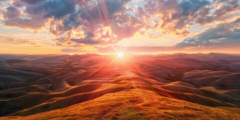 Awakening Beauty at Sunrise Over Rolling Hills