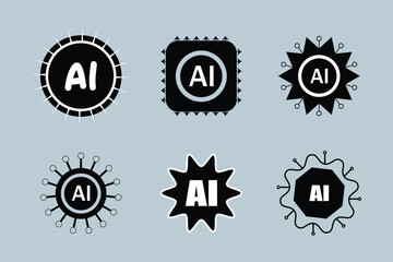 AI Technology Icons Set of Six Unique Designs for Digital Projects