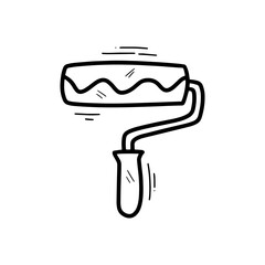 Hand Drawn Roller Brush Illustration. Doodle Vector. Isolated on White Background - EPS 10 Vector