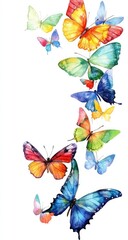 Watercolor butterflies in flight, vibrant colors, vertical arrangement