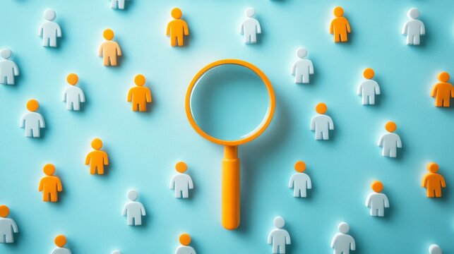 Finding the Right Candidate Magnifying Glass over Diverse People, Talent Acquisition, Recruitment Talent Search, Headhunting