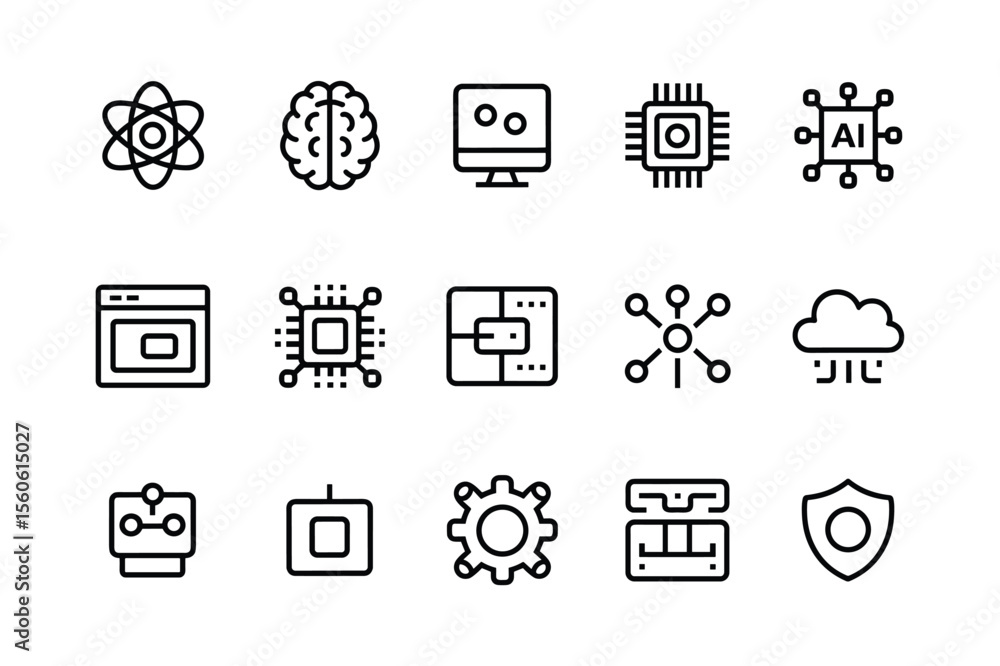 Poster atom brain computer chip ai cloud gear shield robot science intelligence