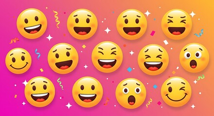Obraz premium Collection of Diverse Emojis Happy, Sad, Angry, and Surprised Faces