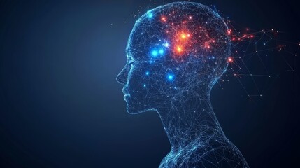 Glowing Network Head Digital Mind Concept, AI, Neural Network AI, Neuroscience