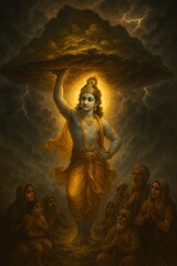 Lord Krishna Lifting Govardhan Hill A Divine Display of Power