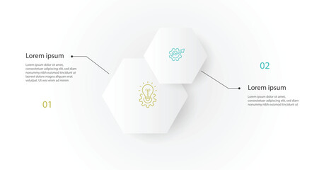 Business infographic 2 step process. Diagram presentation, workflow layout, pie chart, information graphic. Vector illustration with line and paper style