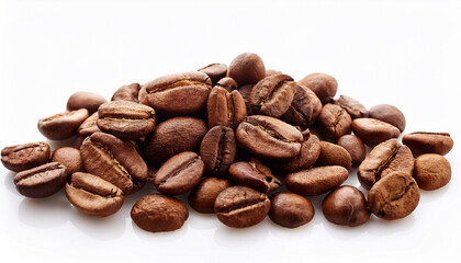 Obraz premium heap of roasted coffee beans close up on white background isolated and textured